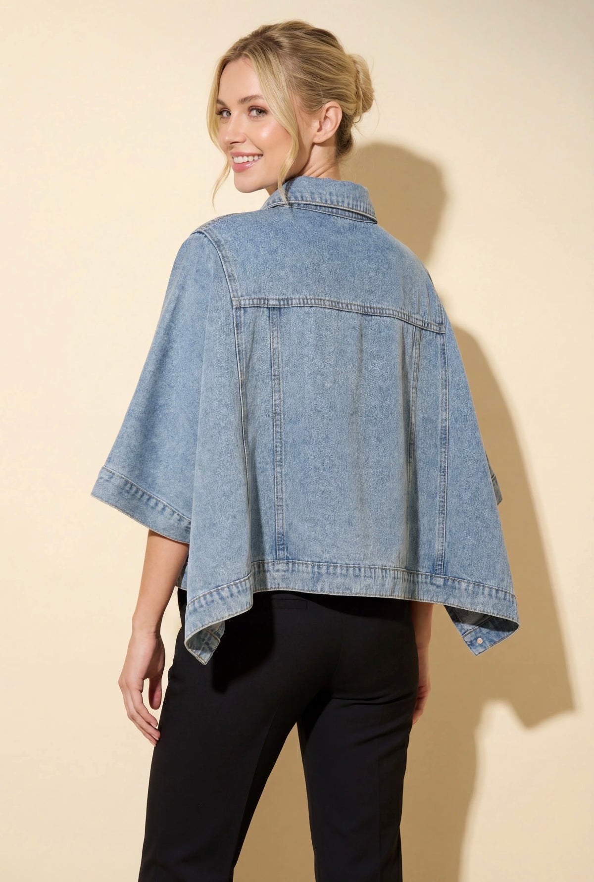 The Shimmer Shack Plus Oversized Cape Sleeve Denim Jacket