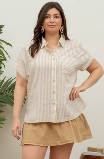 Blu Pepper Khaki Stripe Top