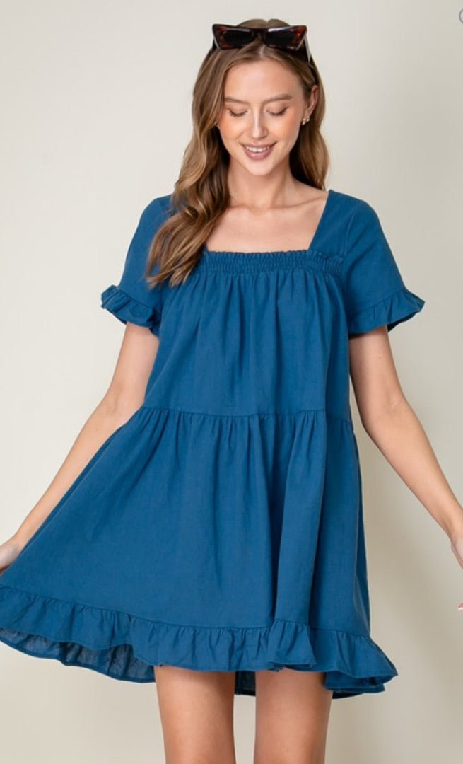 Square Neck Flare Ruffle Dress