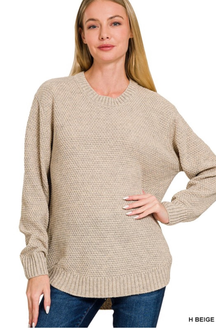 Beige Round Neck Basic Sweater