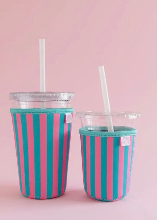 The Shimmer Shack 16oz Pink & Blue Stripe Coffee Koozie