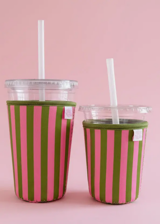 The Shimmer Shack 24oz Pink & Green Stripe Coffee Koozie