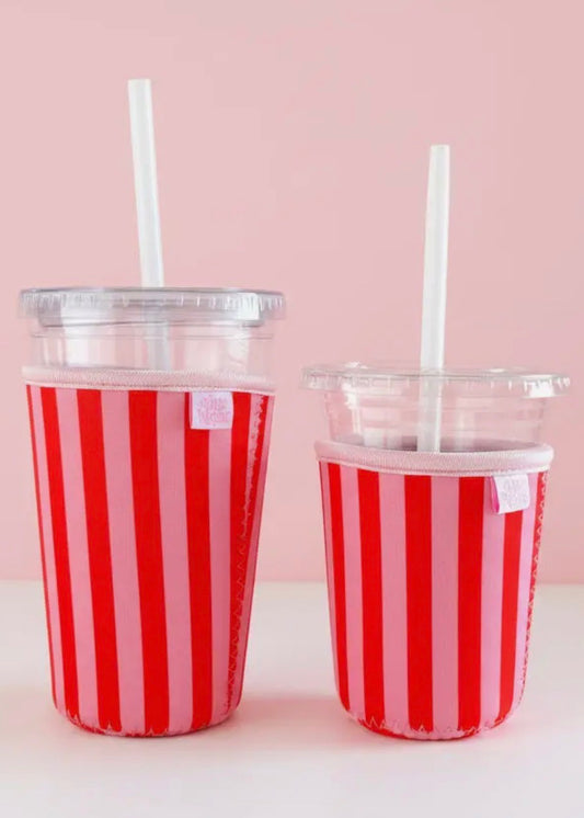 The Shimmer Shack 24oz Pink & Red Stripe Coffee Koozie
