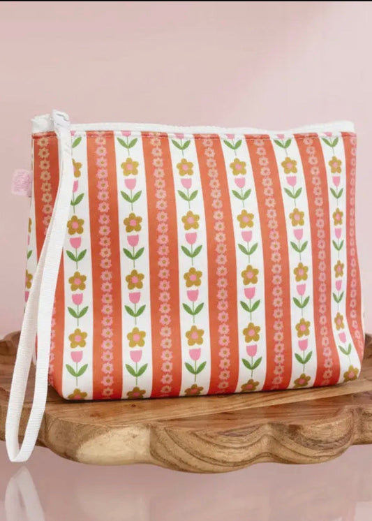 The Shimmer Shack Tulip Stripe Cosmetic Bag w/ Wrist Strap