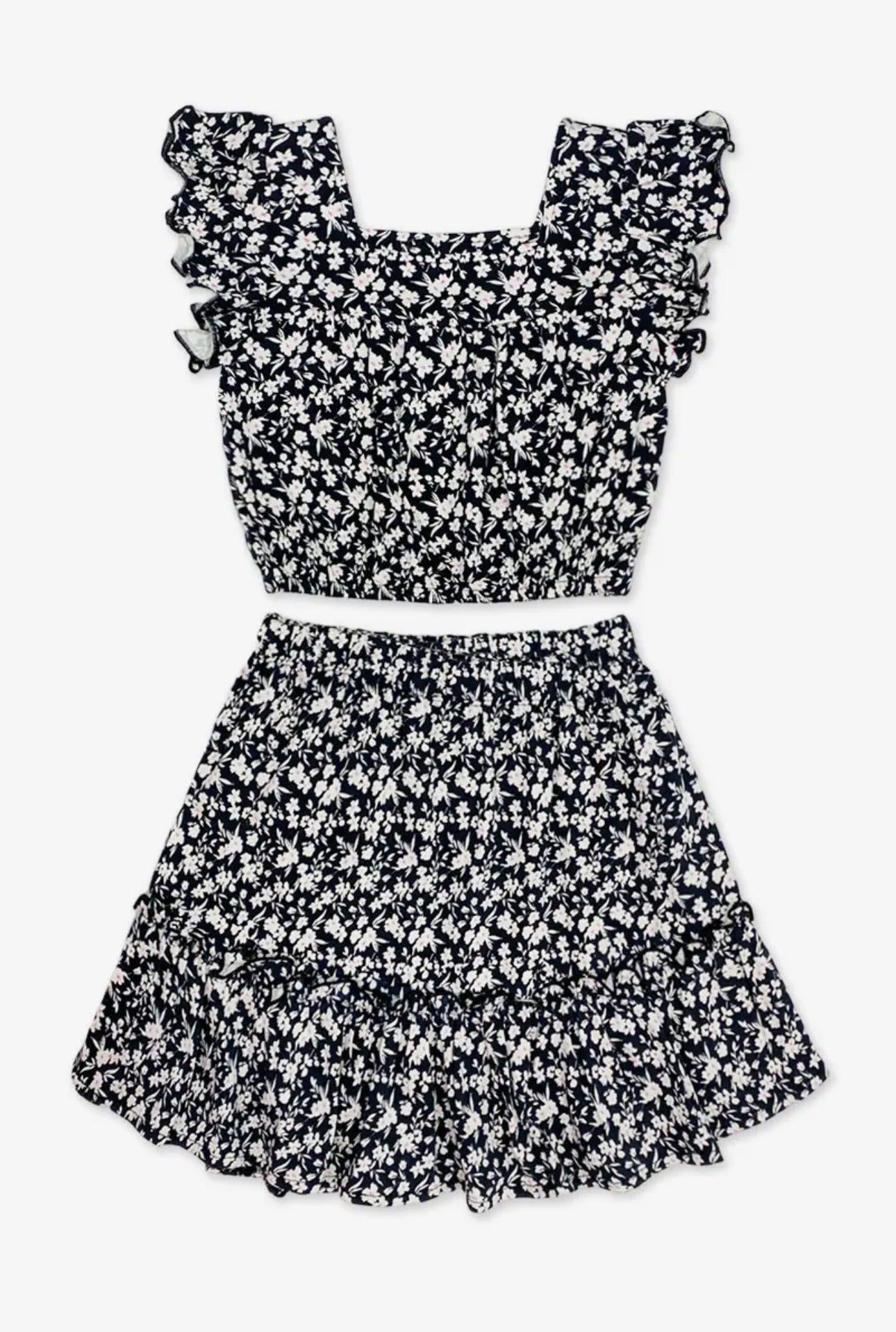 The Shimmer Shack Tween Midnight Bloom Skirt Set