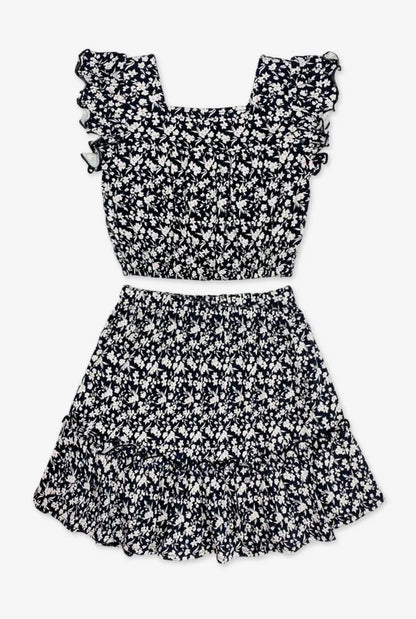 The Shimmer Shack Tween Midnight Bloom Skirt Set