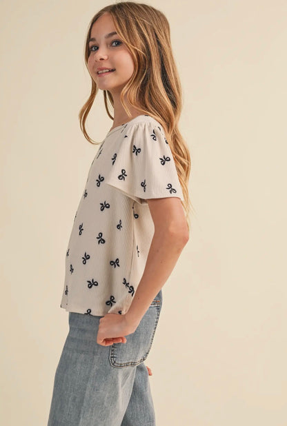 The Shimmer Shack Tween Little Bow Basic Top
