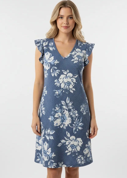 The Shimmer Shack PLUS Floral Pinstripe Ruffle Dress