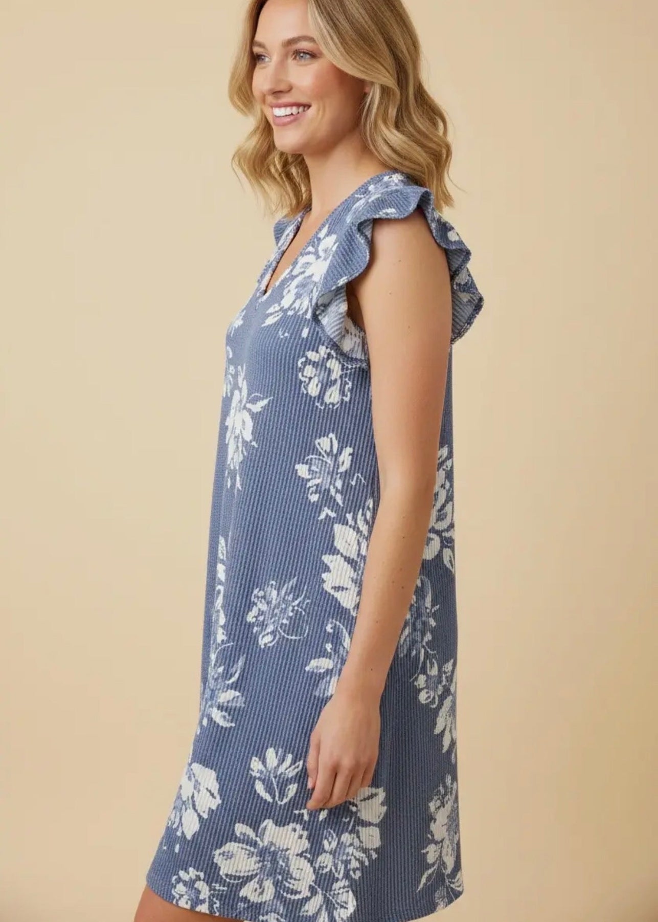 The Shimmer Shack PLUS Floral Pinstripe Ruffle Dress