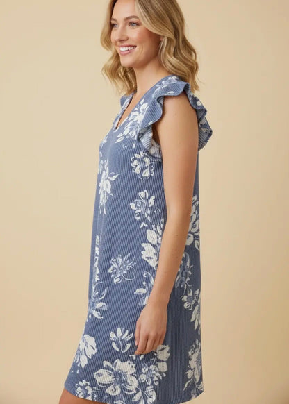 The Shimmer Shack PLUS Floral Pinstripe Ruffle Dress