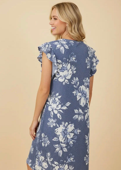 The Shimmer Shack PLUS Floral Pinstripe Ruffle Dress