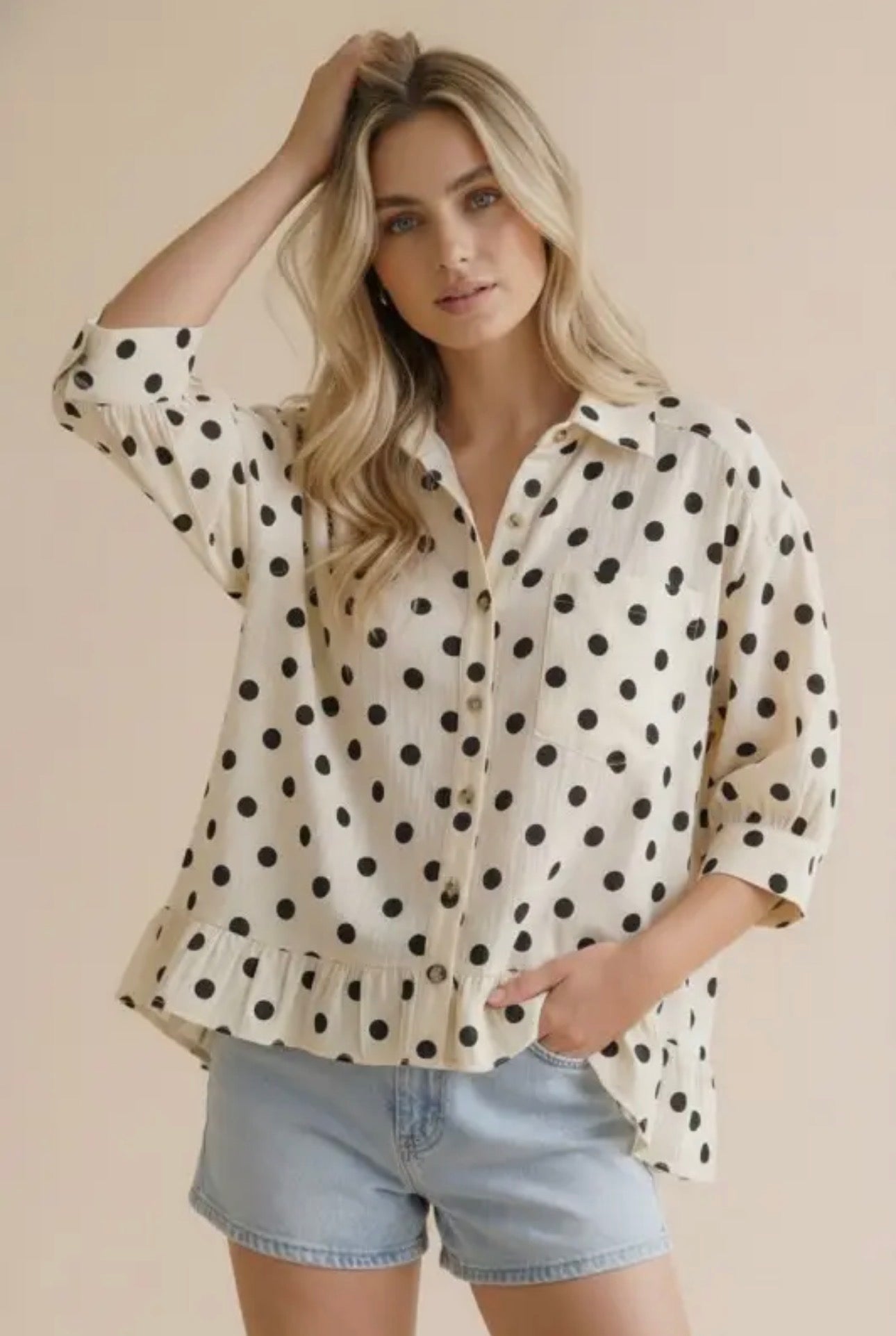 The Shimmer Shack Haptics Polka Dot Button-up