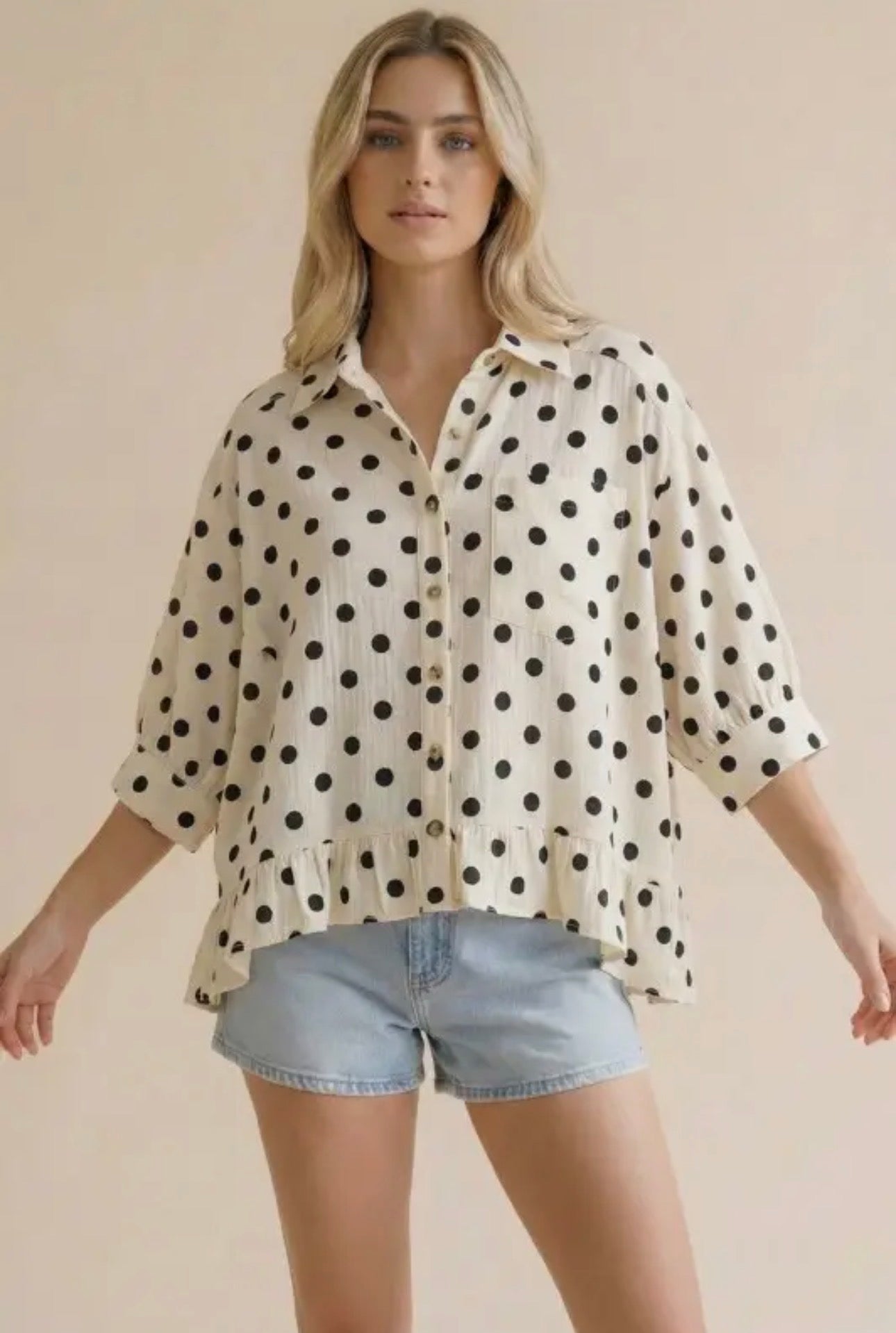 The Shimmer Shack Haptics Polka Dot Button-up