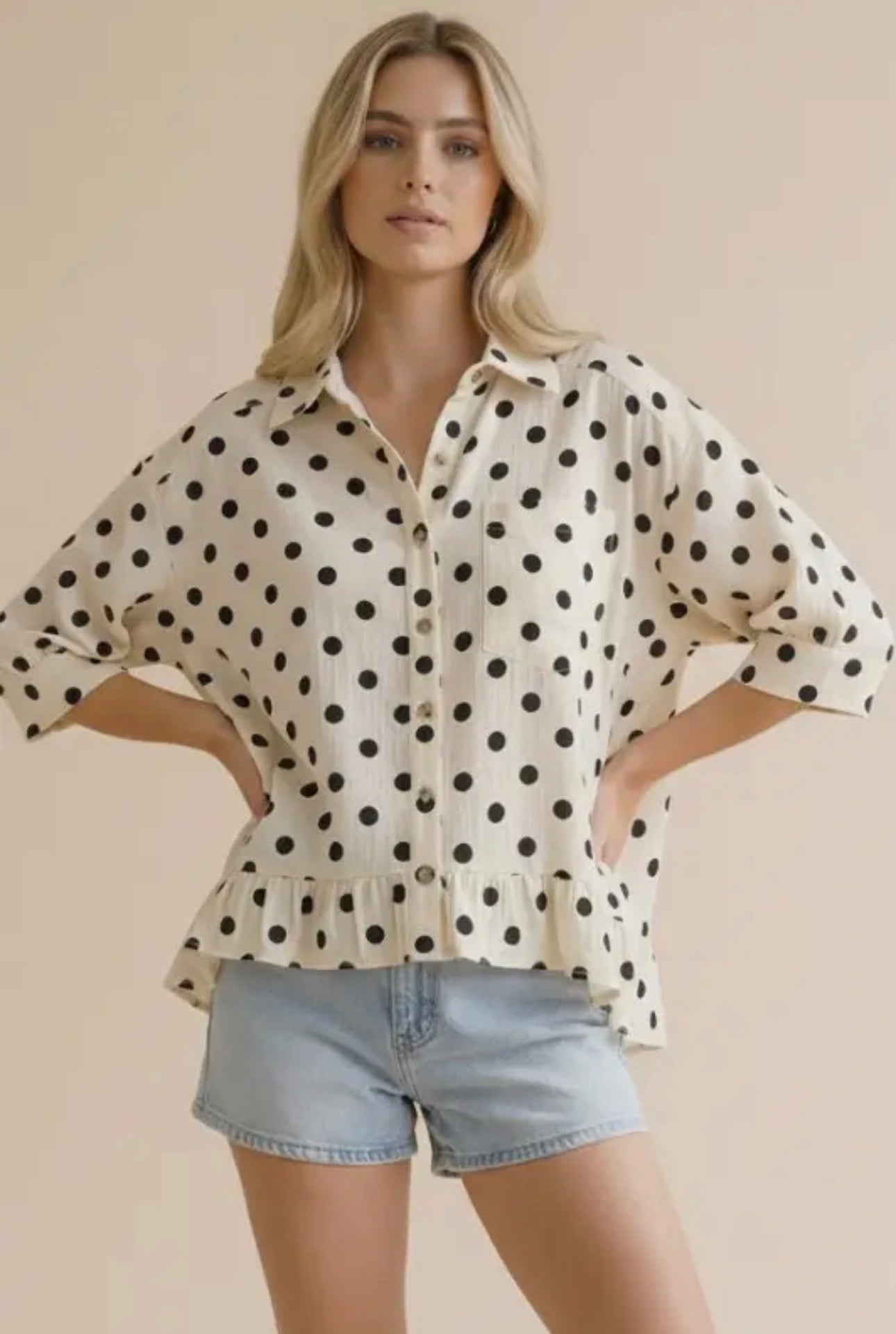 The Shimmer Shack Haptics Polka Dot Button-up