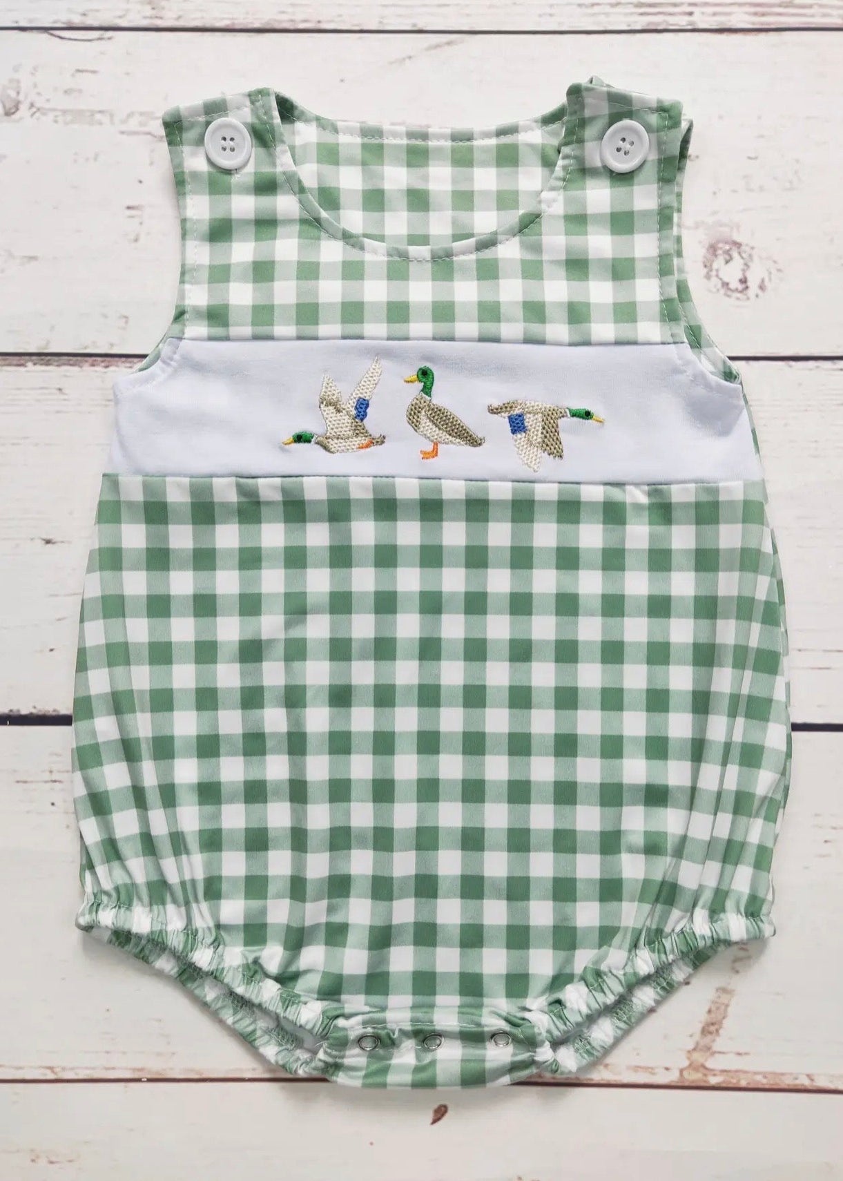 The Shimmer Shack Baby Boy Check Duck Romper