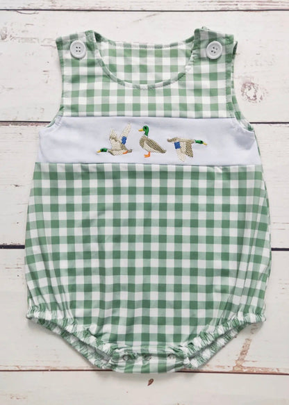The Shimmer Shack Baby Boy Check Duck Romper