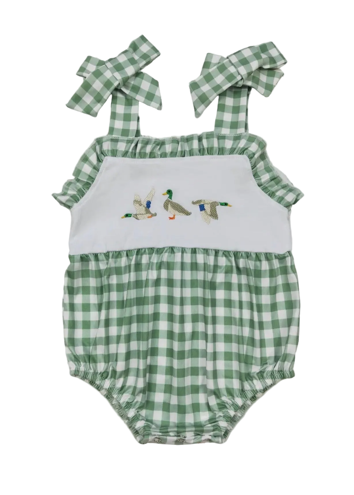 The Shimmer Shack Baby Girl Duck Check Romper