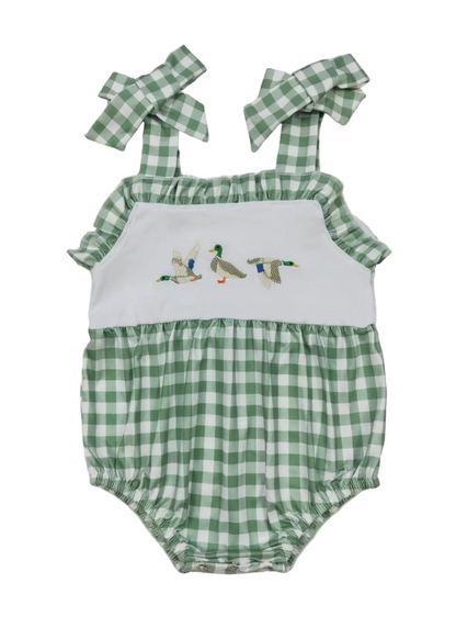 The Shimmer Shack Baby Girl Duck Check Romper