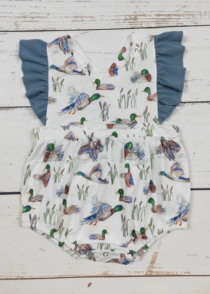 The Shimmer Shack Baby Girl Duck Printed Ruffle Romper