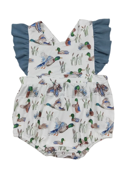 The Shimmer Shack Baby Girl Duck Printed Ruffle Romper