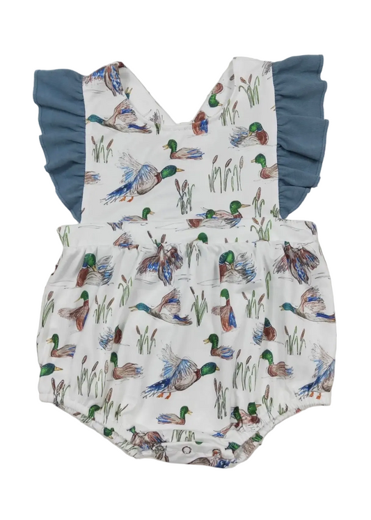 The Shimmer Shack Baby Girl Duck Printed Ruffle Romper