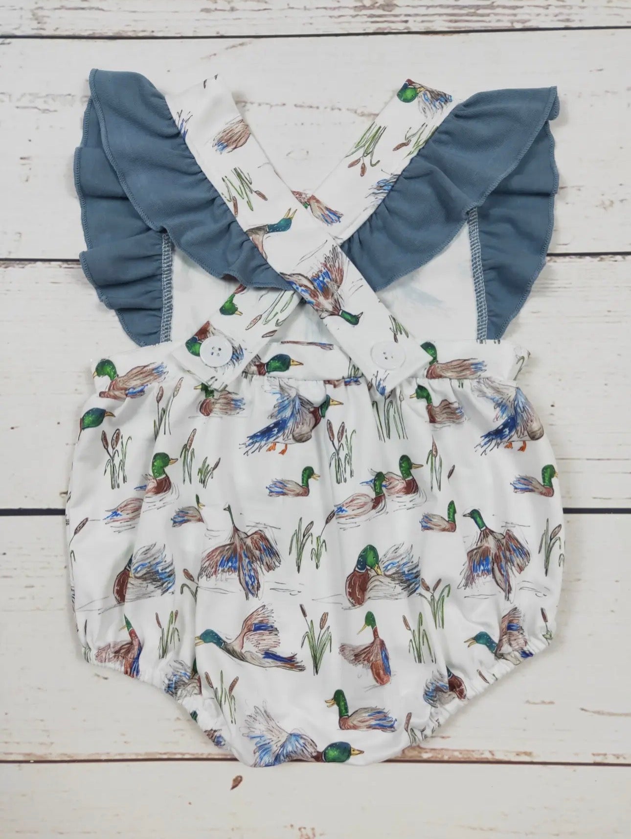 The Shimmer Shack Baby Girl Duck Printed Ruffle Romper