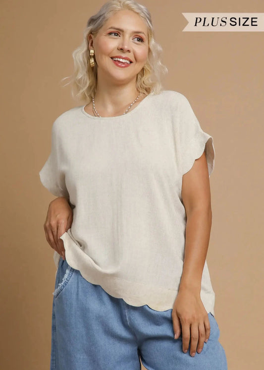 The Shimmer Shack PLUS Scallop Hem Linen Blend Top