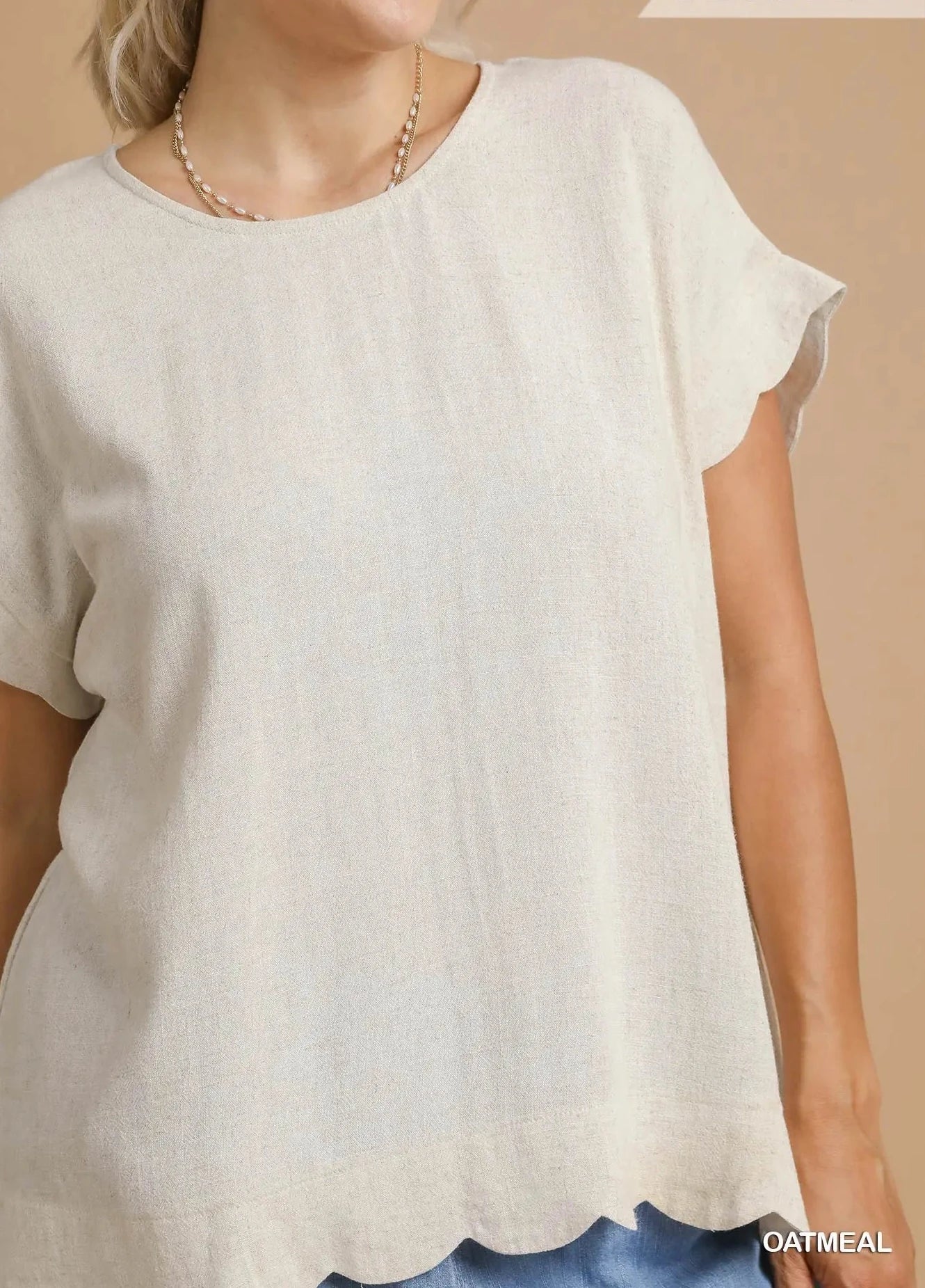 The Shimmer Shack PLUS Scallop Hem Linen Blend Top