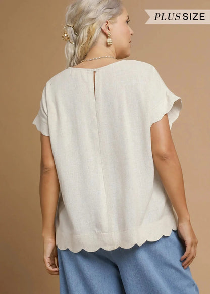 The Shimmer Shack PLUS Scallop Hem Linen Blend Top