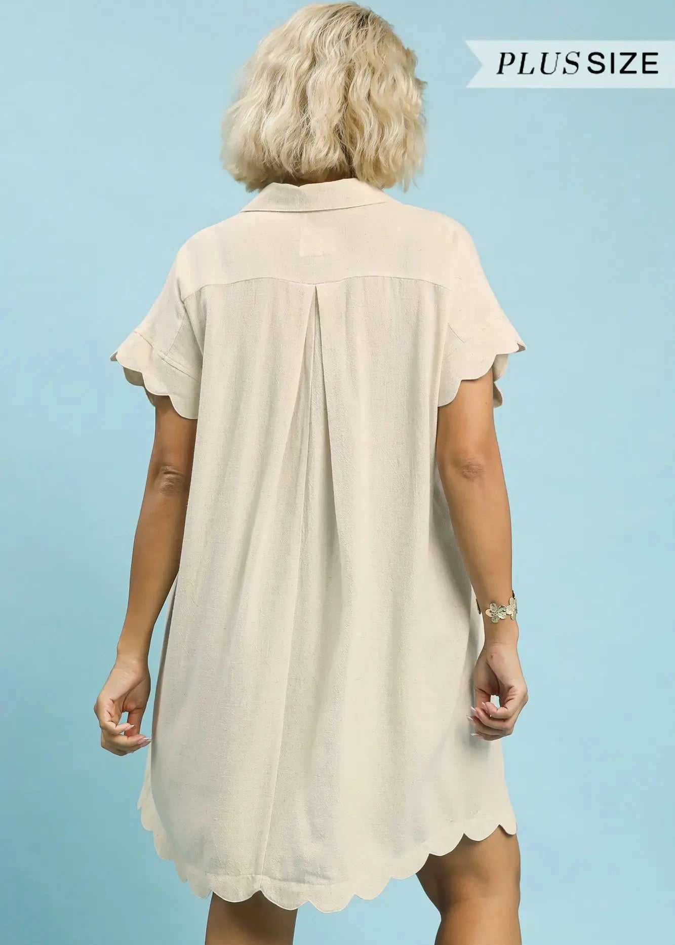 The Shimmer Shack PLUS Scallop Hem Linen Dress Oatmeal