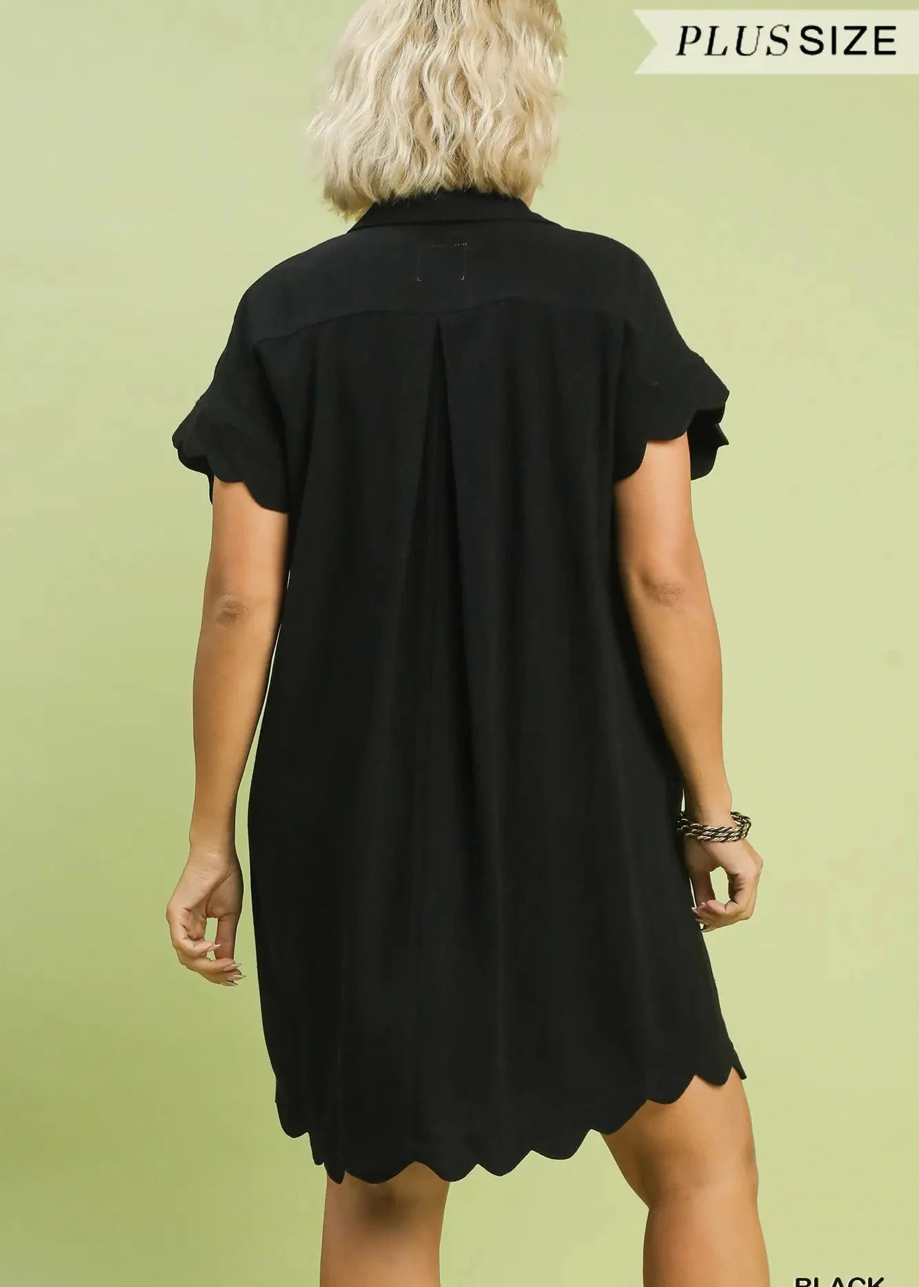 PLUS Scallop Hem Linen Dress Black