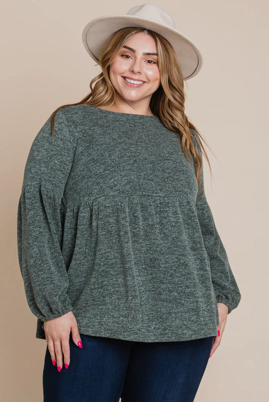 The Shimmer Shack SS PLUS Babydoll Top Green