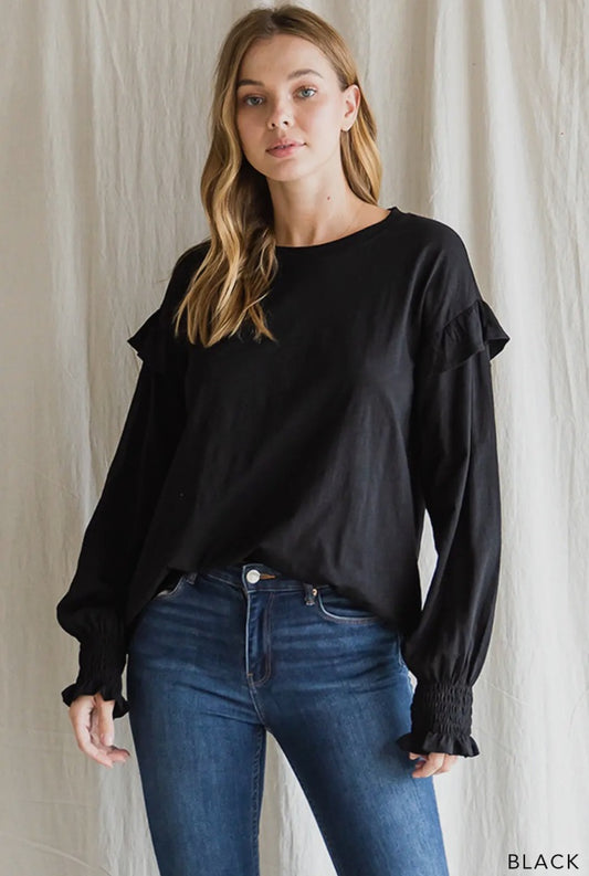 SS Reg Washed Cotton Ruffle Top