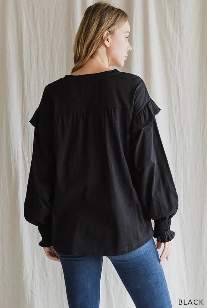 SS Reg Washed Cotton Ruffle Top