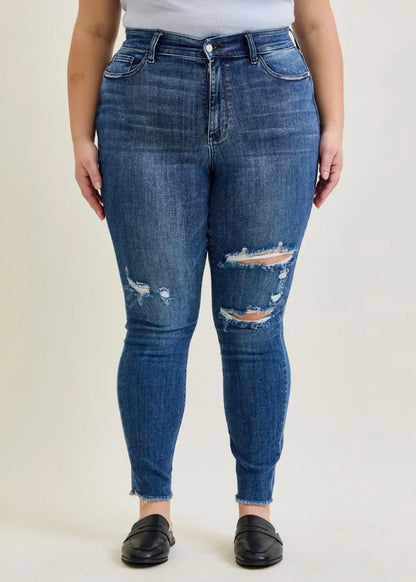 The Shimmer Shack PLUS JB High Waist Distressed Skinnies