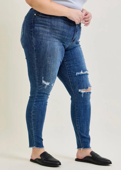 The Shimmer Shack PLUS JB High Waist Distressed Skinnies