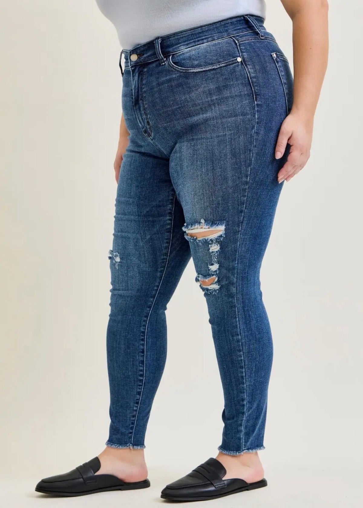 The Shimmer Shack PLUS JB High Waist Distressed Skinnies