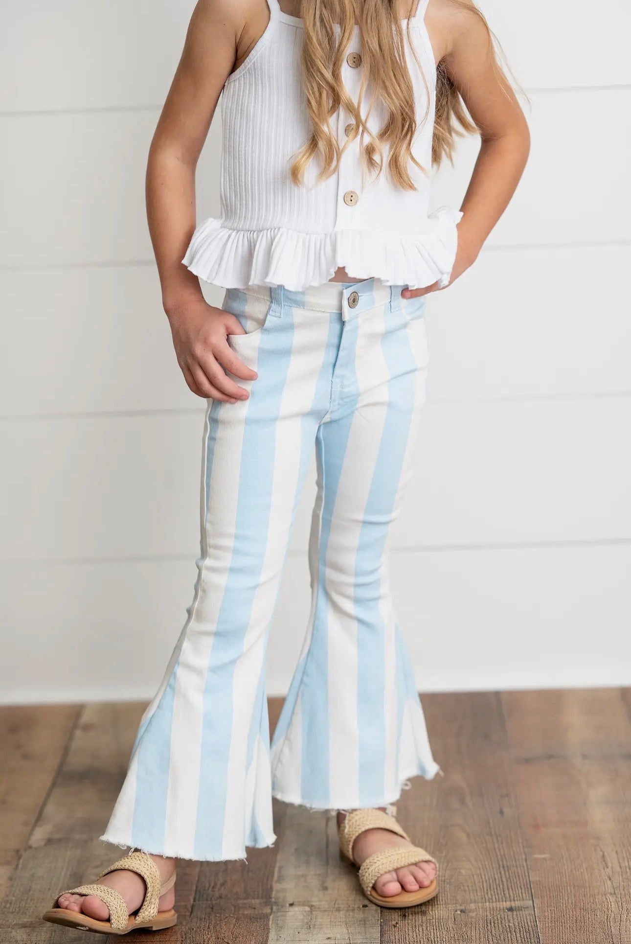 The Shimmer Shack Girls Blue Stripe Flare Jeans