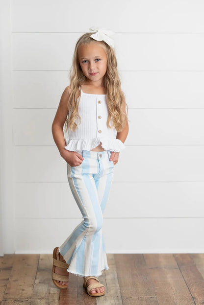 The Shimmer Shack Girls Blue Stripe Flare Jeans