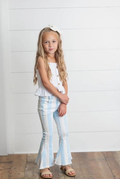 The Shimmer Shack Girls Blue Stripe Flare Jeans