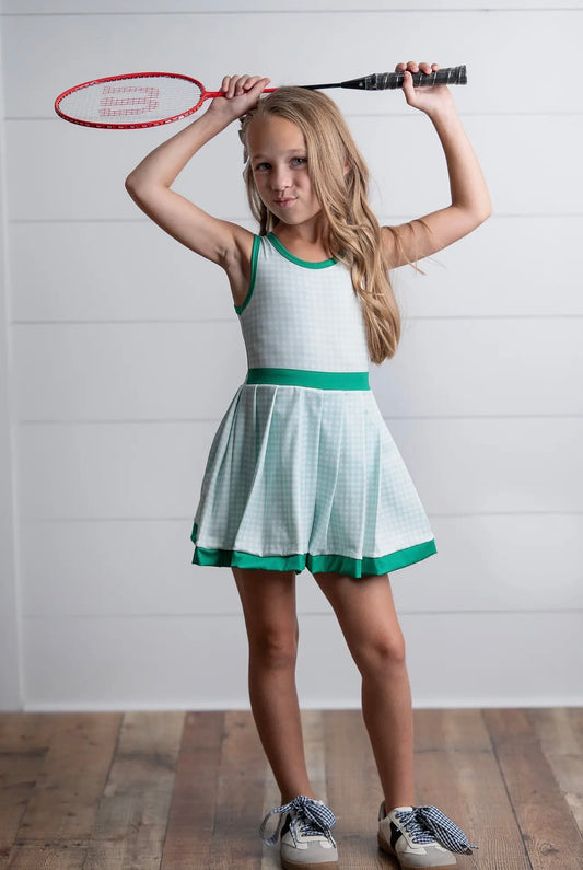 The Shimmer Shack Girls Green Check Athletic Dress