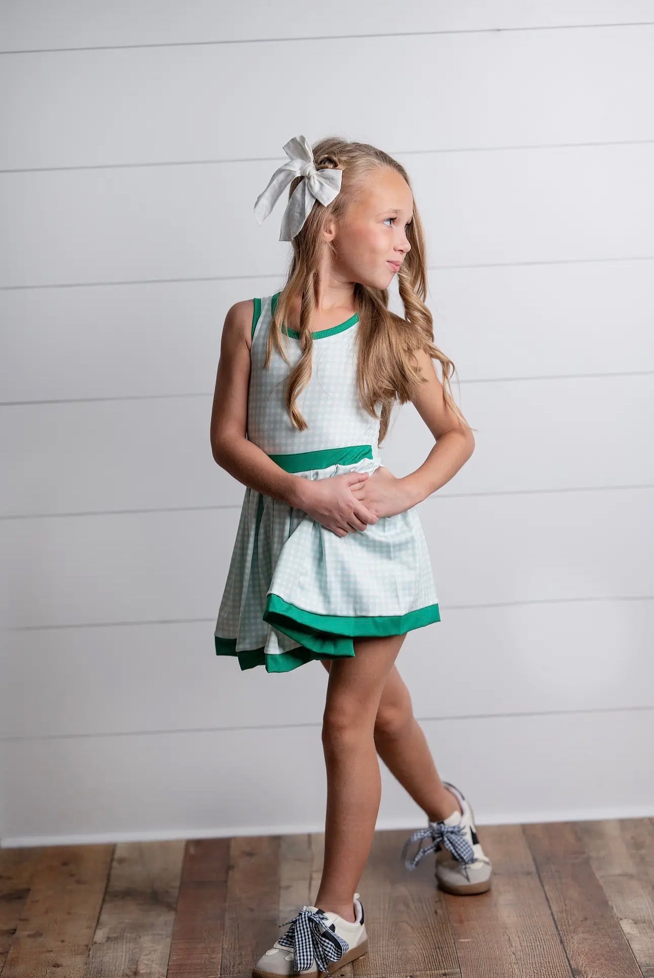 The Shimmer Shack Girls Green Check Athletic Dress