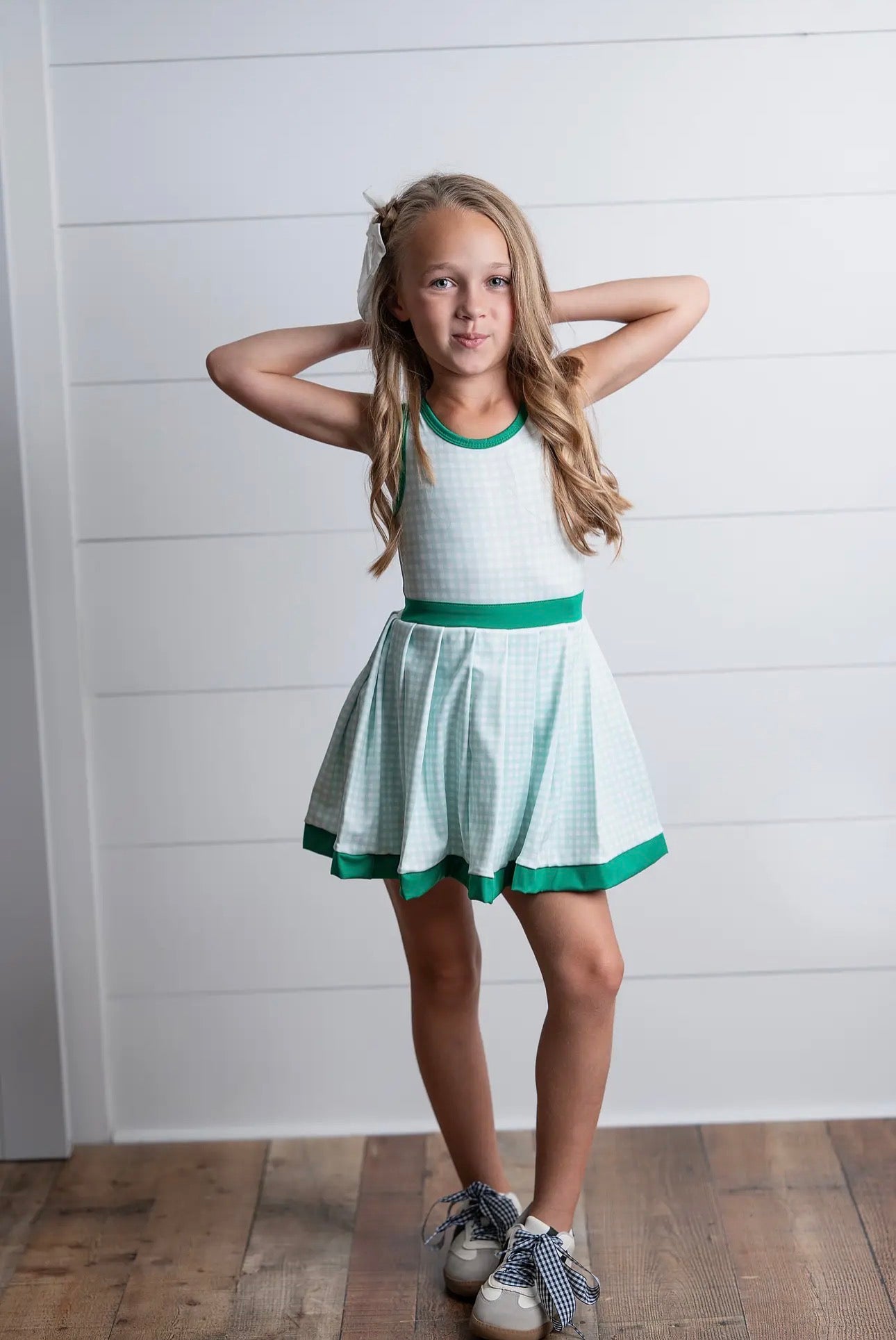 The Shimmer Shack Girls Green Check Athletic Dress