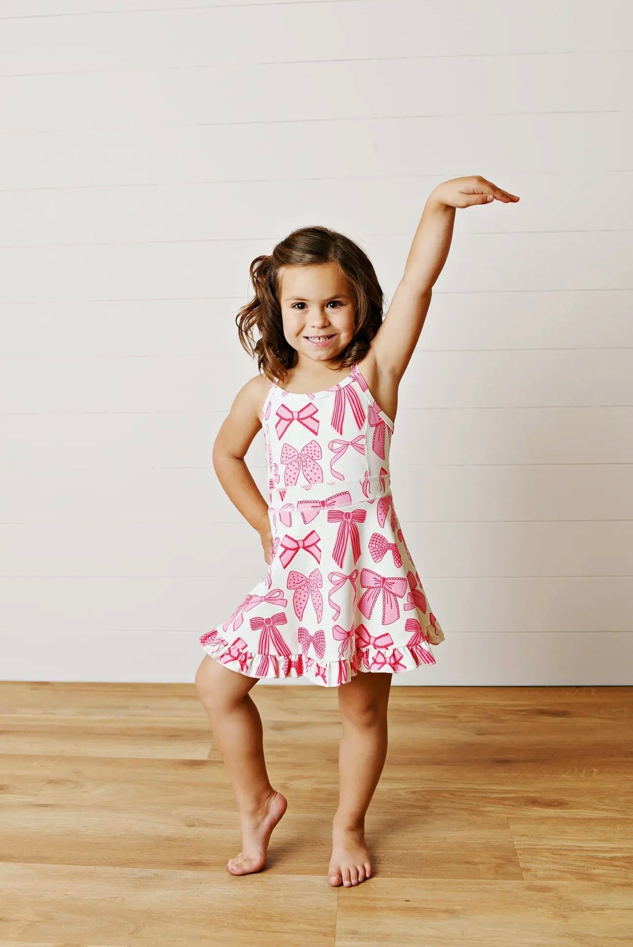 The Shimmer Shack Pink & White Bow Athletic Dress