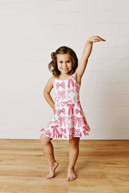 The Shimmer Shack Pink & White Bow Athletic Dress