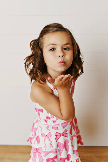 The Shimmer Shack Pink & White Bow Athletic Dress