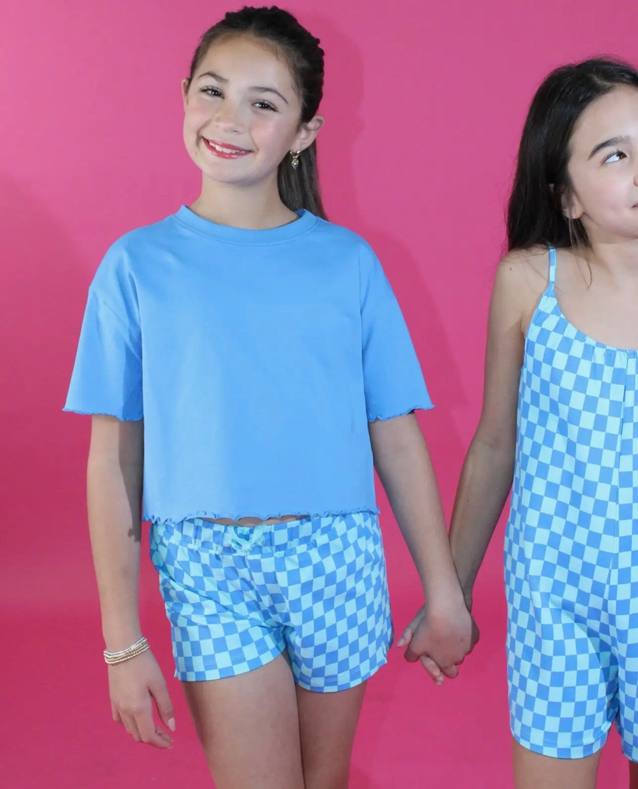 The Shimmer Shack Tween Blue Check Shorts