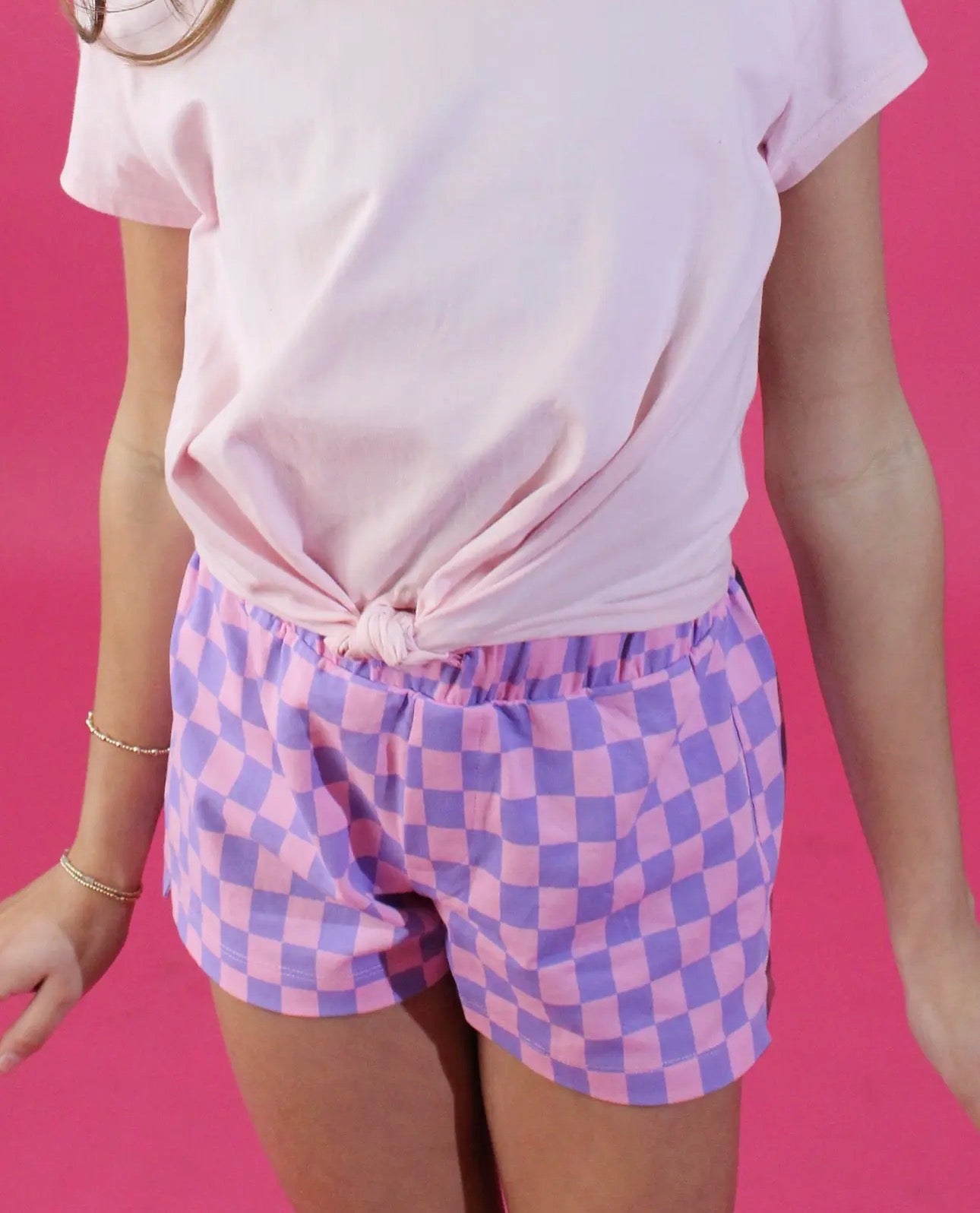 The Shimmer Shack Tween Pink Check Shorts