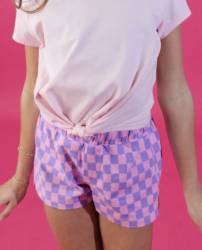 The Shimmer Shack Tween Pink Check Shorts