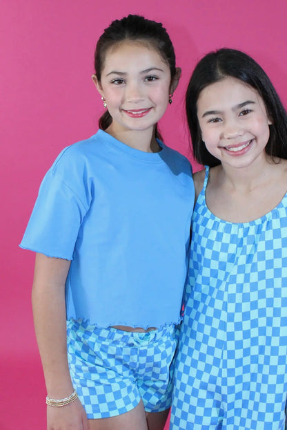 The Shimmer Shack Tween Blue Crop Tee